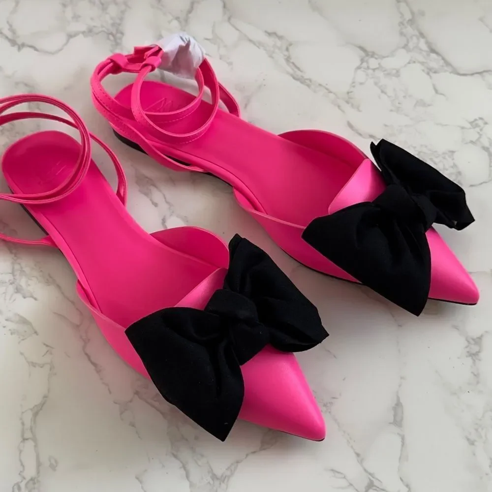⭕️ AAJ By Aminah Hot Pink Sudana Bow Strap Flats